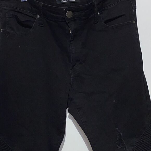 Fire & Rain Women's Ribbed Knee Distressed Skinny Denim Jeans Black Size 34 - Picture 4 of 9